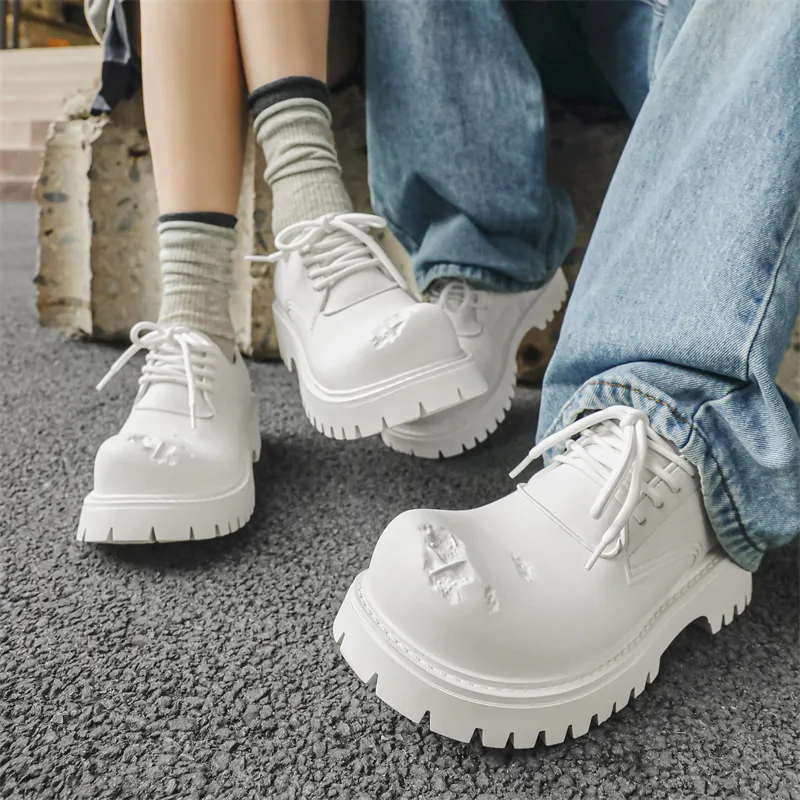 KUNGFUDEER Distressed Aesthetics Anti Slip And Wear Resistant Height Increasing Low Top Casual Shoes Unisex-17