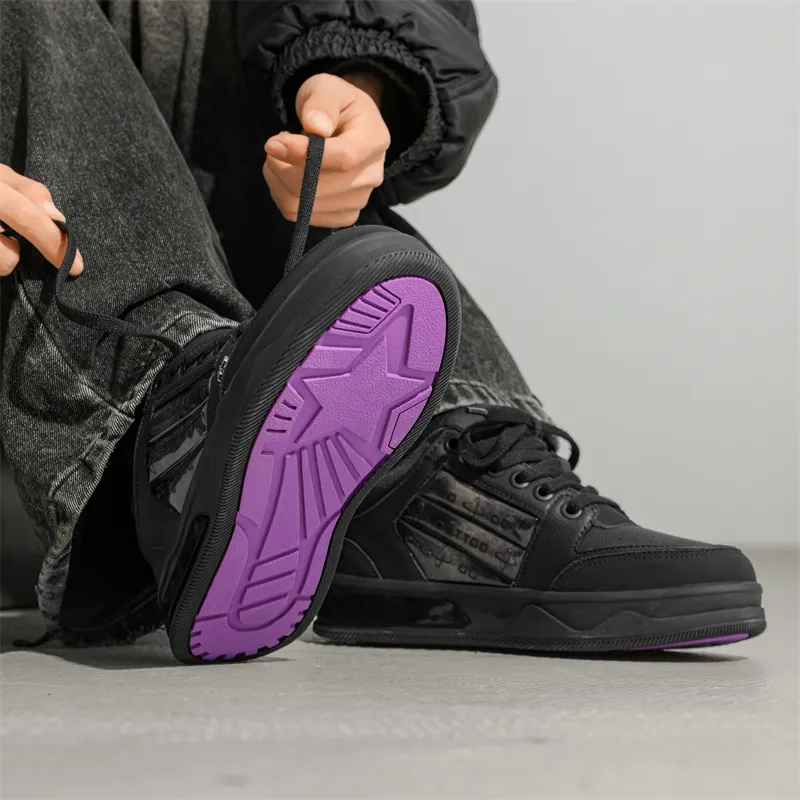 KUNGFUDEER Gothic Collection Anti Slip Wear Resistant Low Top Skateboard Shoes Unisex Black-2