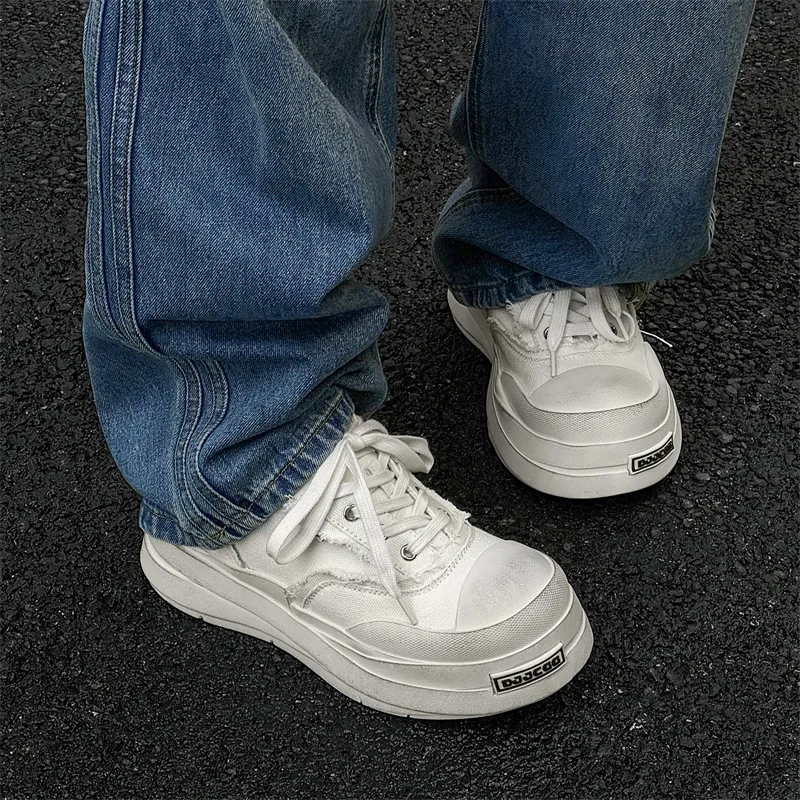 KUNGFUDEER Distressed Aesthetic Anti-Slip Wear-Resistant Low-Top Skateboard Shoes Men's-6