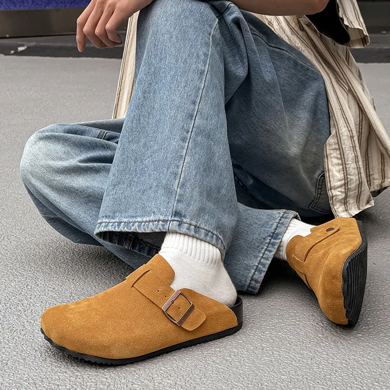 KUNGFUDEER Rubber Sole Abrasion Resistant Slip Resistant Closed Toe Slippers Men's-23
