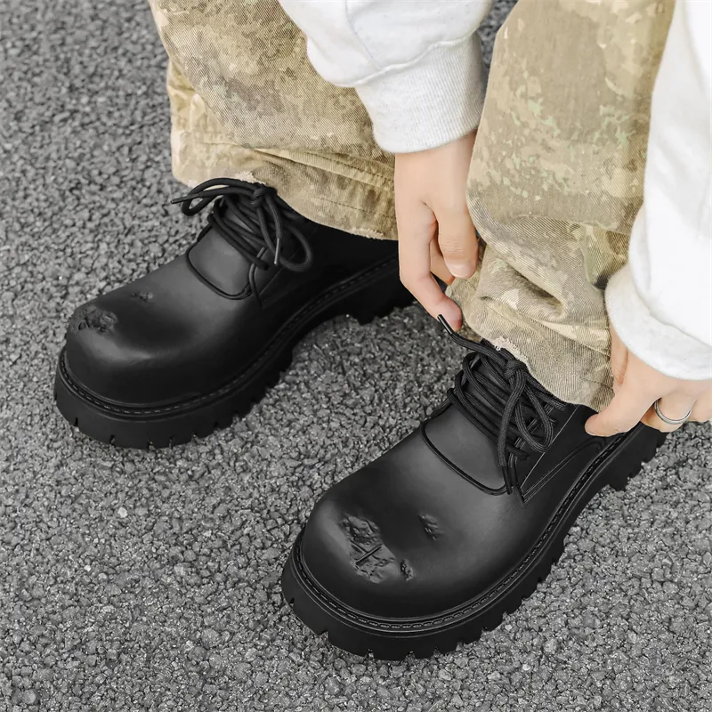 KUNGFUDEER Distressed Aesthetics Anti Slip And Wear Resistant Height Increasing Low Top Casual Shoes Unisex-3