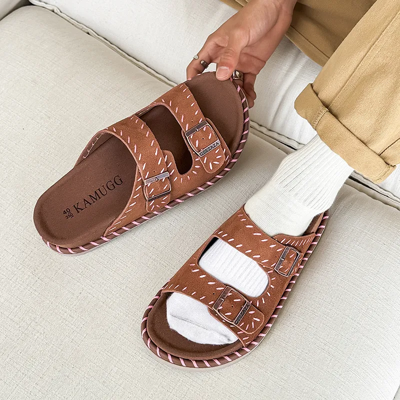 KUNGFUDEER Totem Stitching Slip Resistant Abrasion Resistant Slide Slippers Unisex-4