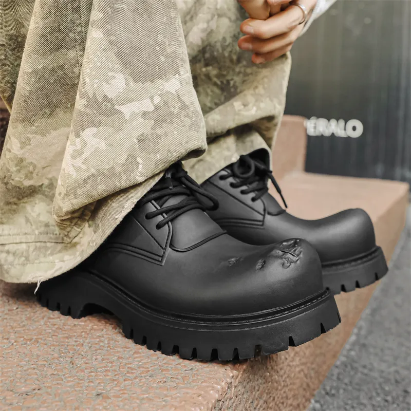 KUNGFUDEER Distressed Aesthetics Anti Slip And Wear Resistant Height Increasing Low Top Casual Shoes Unisex-4
