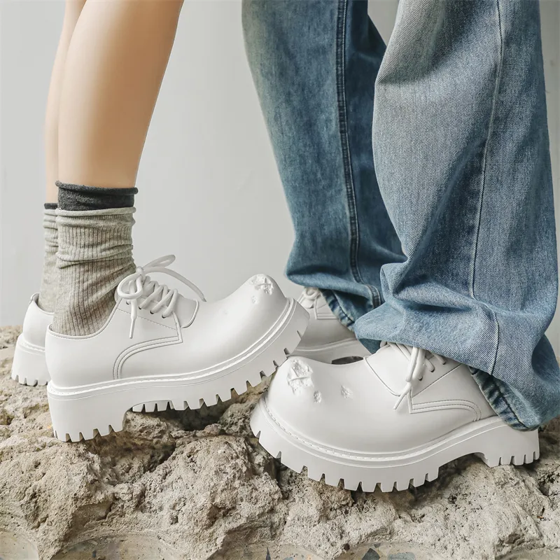 KUNGFUDEER Distressed Aesthetics Anti Slip And Wear Resistant Height Increasing Low Top Casual Shoes Unisex-16