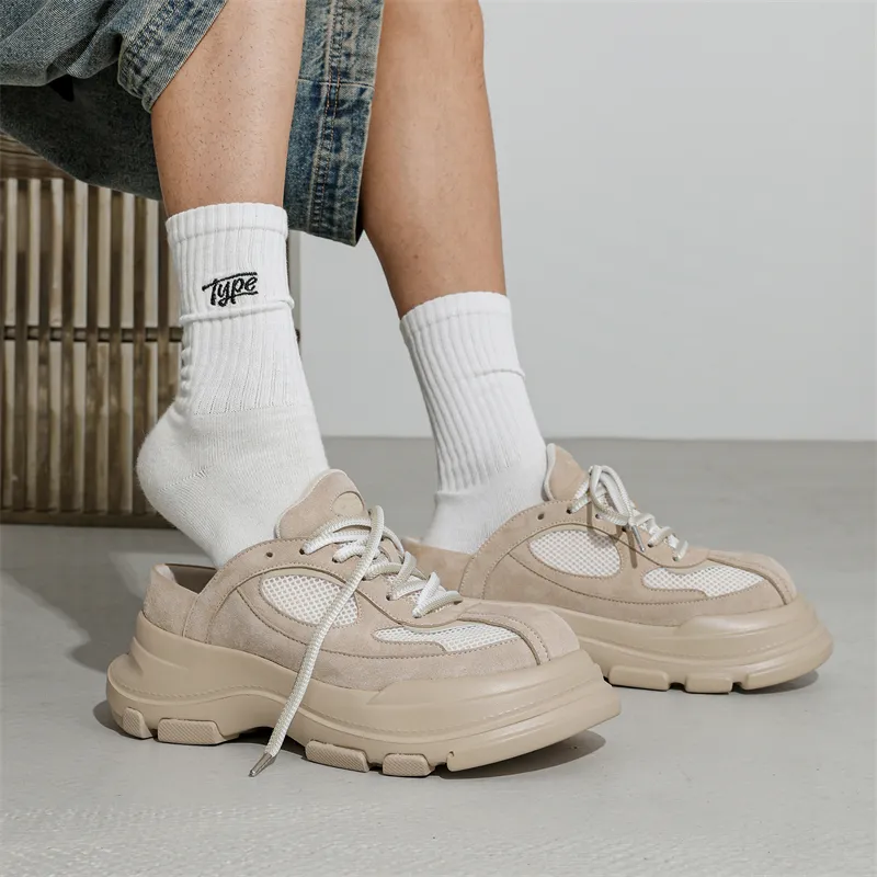 KUNGFUDEER Freedom Defined Slip Resistant Height Increasing Low Top Chunky Sneakers Unisex Khaki-1