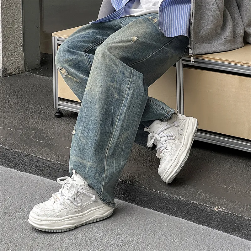 KUNGFUDEER Distressed Aesthetics Canvas Shoes Unisex White-2