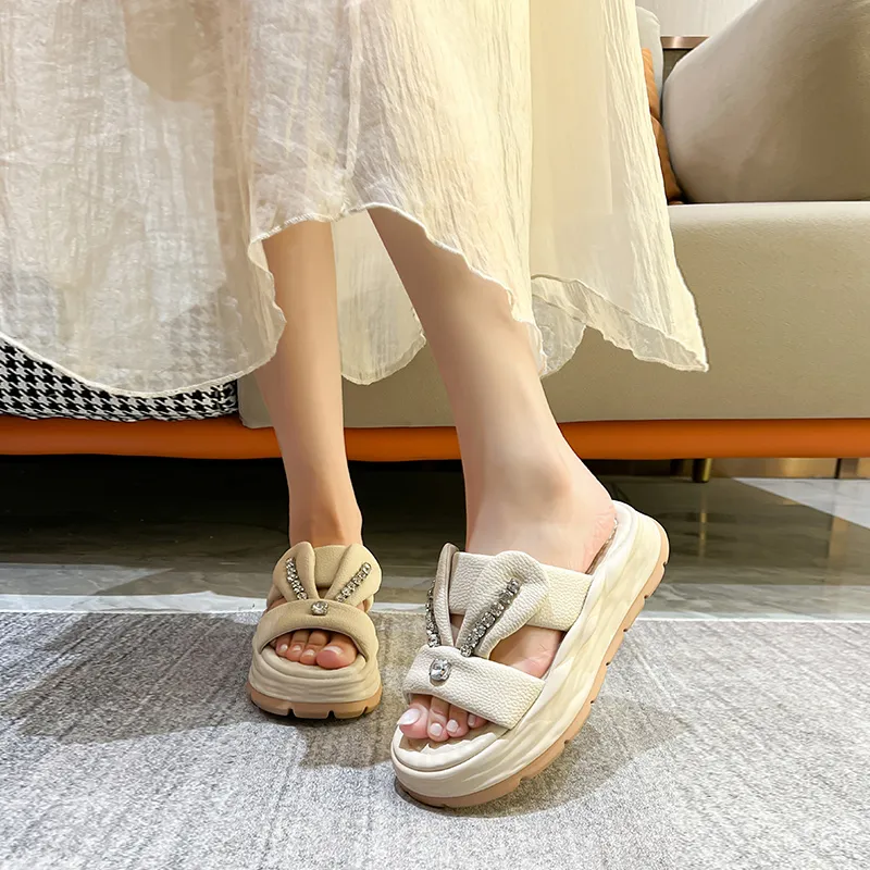 KEJIANNI PU Polyurethane Rhinestone Slip-Resistant Slide Slippers Women's-5
