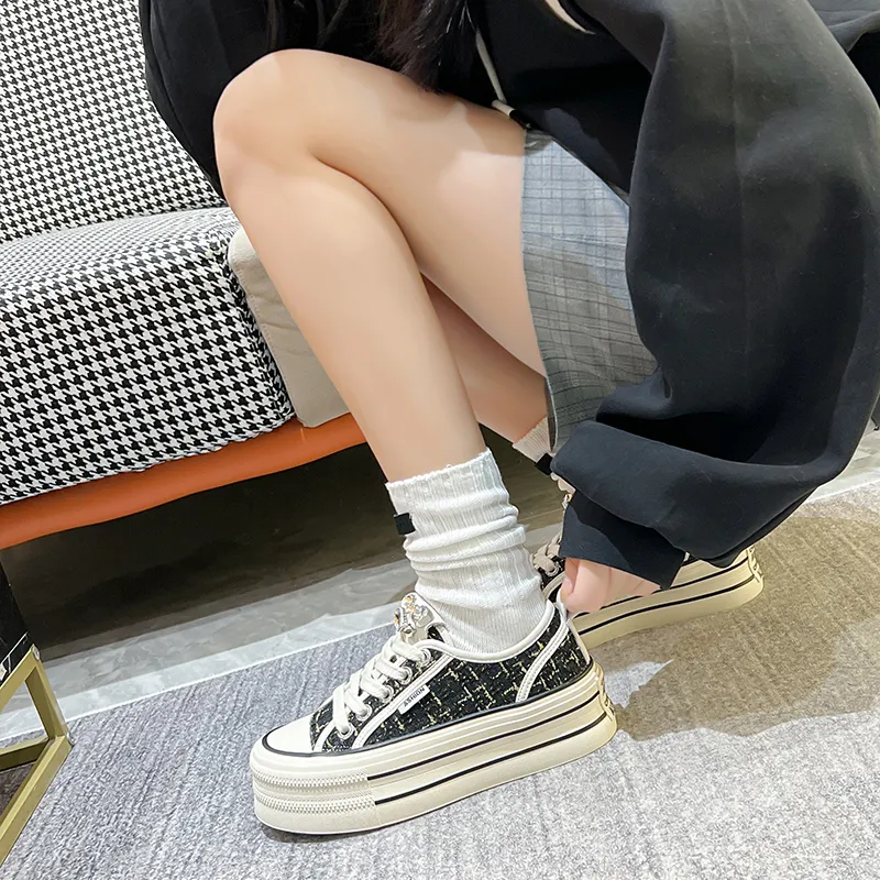 KEJIANNI Chanel-Inspired Anti-Slip And Wear-Resistant Height Increasing Low-Top Canvas Shoes Women's-10
