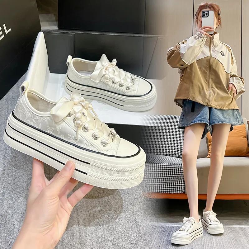 KEJIANNI Anti-Slip And Wear-Resistant Lightweight Height Increasing Low-Top Canvas Shoes Women's-5