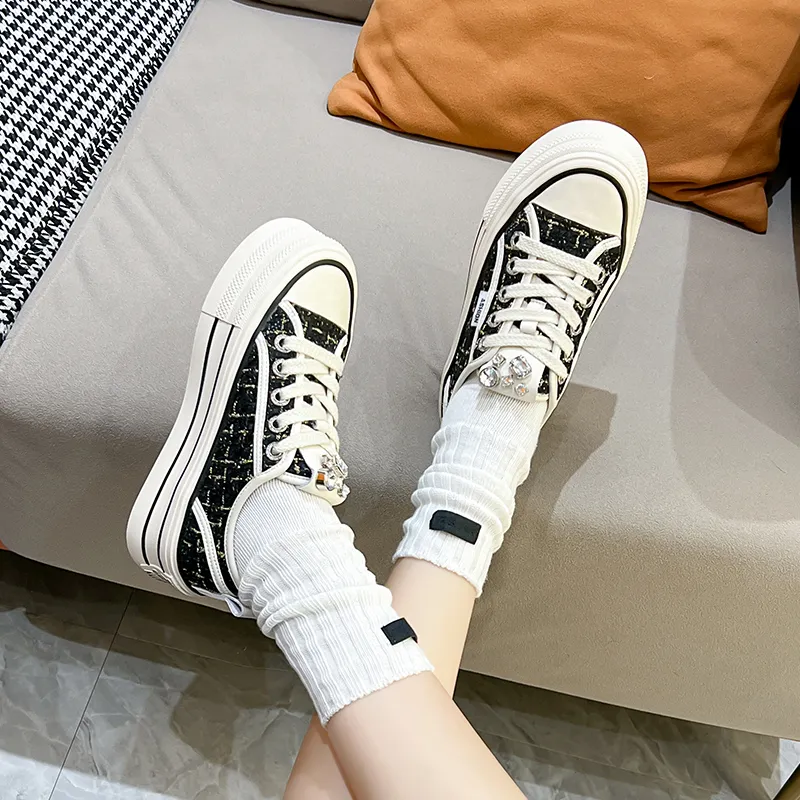 KEJIANNI Chanel-Inspired Anti-Slip And Wear-Resistant Height Increasing Low-Top Canvas Shoes Women's-7