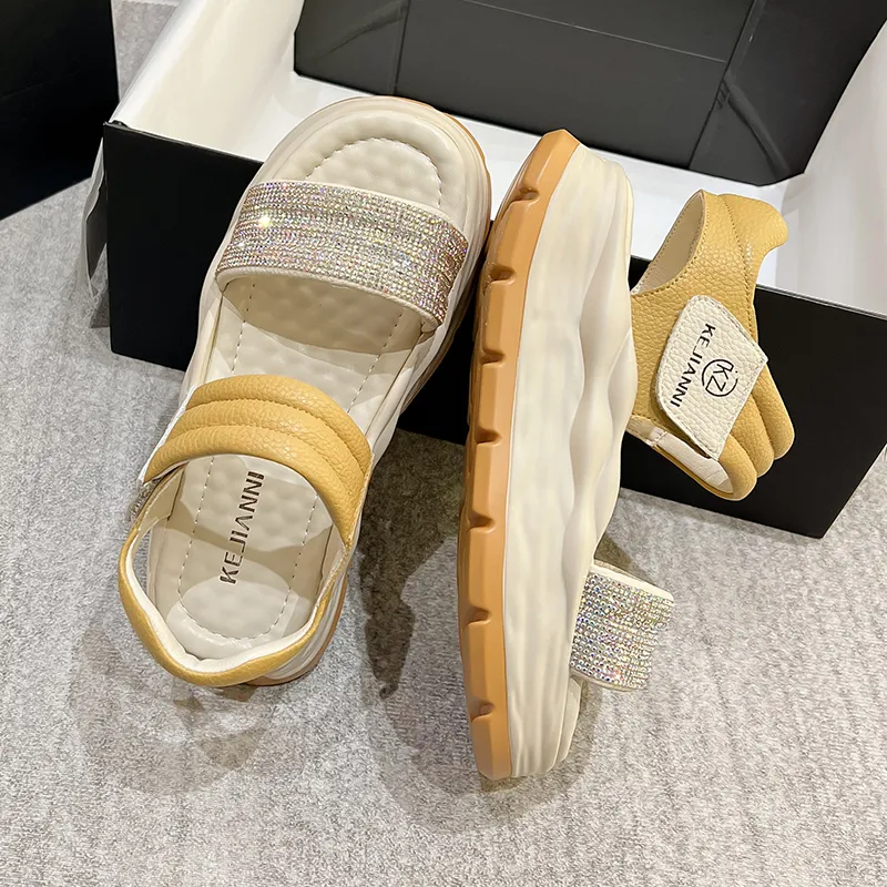 KEJIANNI Beach Sandals Women's White/Yellow-12