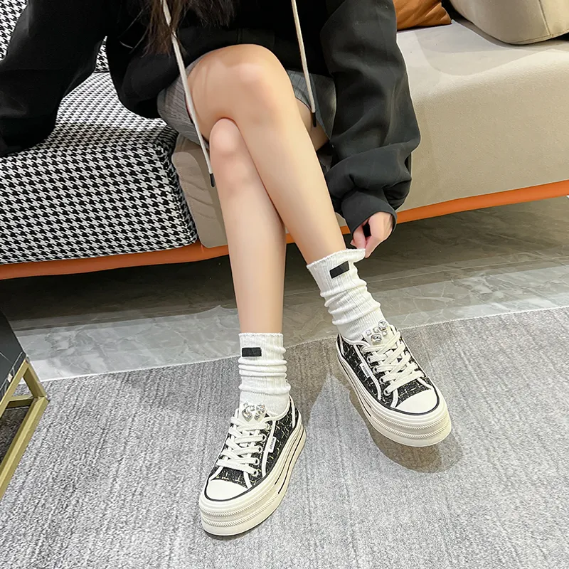 KEJIANNI Chanel-Inspired Anti-Slip And Wear-Resistant Height Increasing Low-Top Canvas Shoes Women's-8