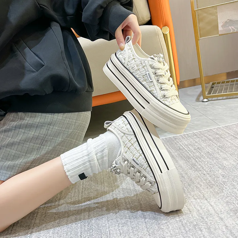 KEJIANNI Chanel-Inspired Anti-Slip And Wear-Resistant Height Increasing Low-Top Canvas Shoes Women's-20