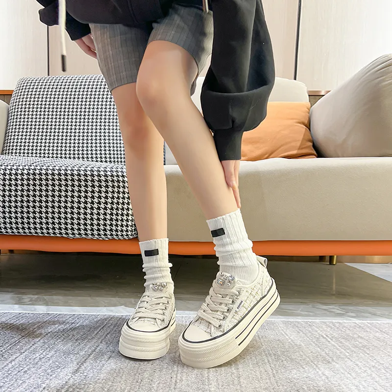 KEJIANNI Chanel-Inspired Anti-Slip And Wear-Resistant Height Increasing Low-Top Canvas Shoes Women's-19