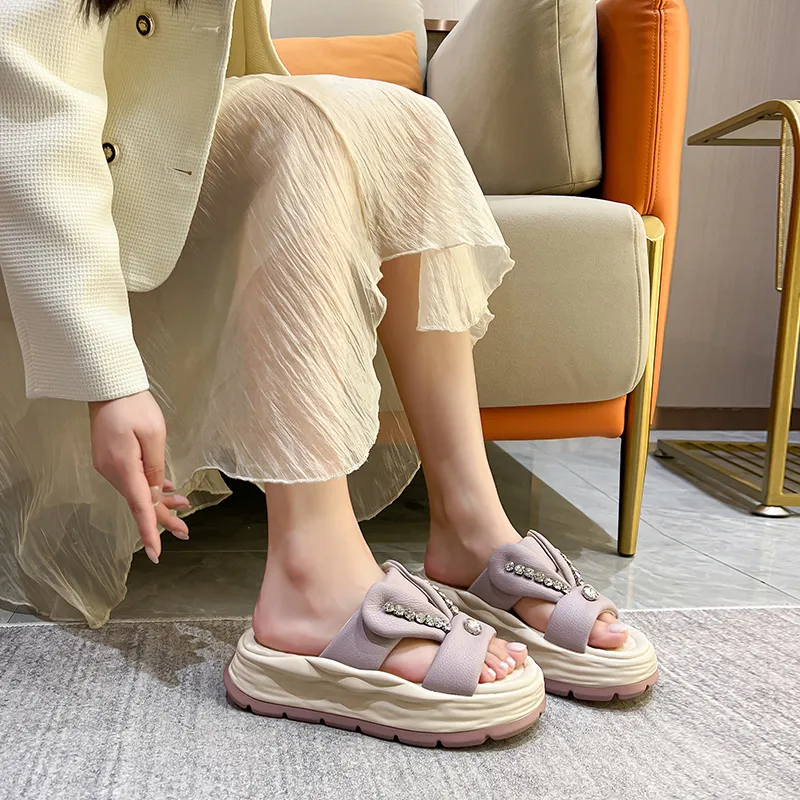 KEJIANNI PU Polyurethane Rhinestone Slip-Resistant Slide Slippers Women's-15