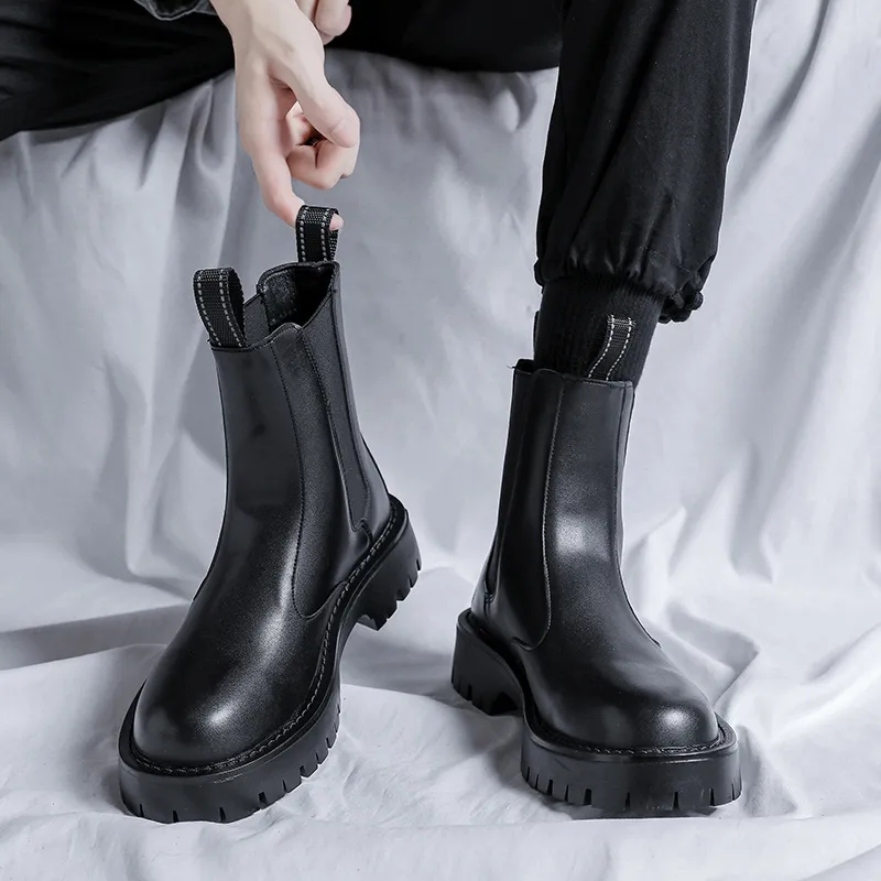 Beidouniao Crew Chelsea Boots 3cm Men's Black-5