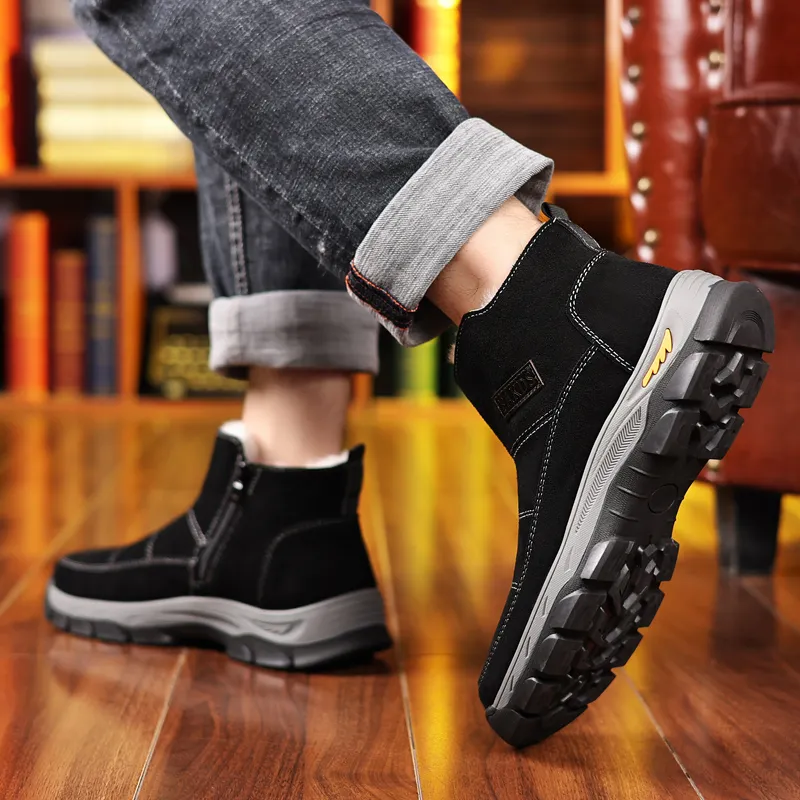 Beidouniao Warm Slip-Resistant Crew Snow Boots Men's Black-4