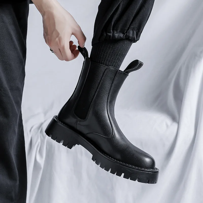 Beidouniao Crew Chelsea Boots 3cm Men's Black-7