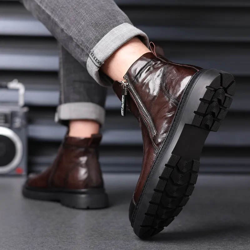 Beidouniao Ankle Boots Men Black-12