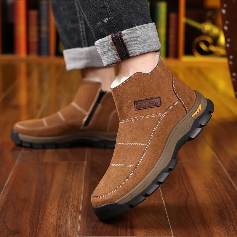 Beidouniao Warm Slip-Resistant Crew Snow Boots Men's Black-11