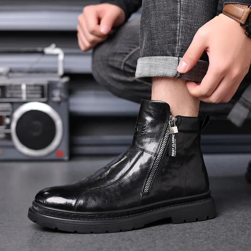 Beidouniao Ankle Boots Men Black-7
