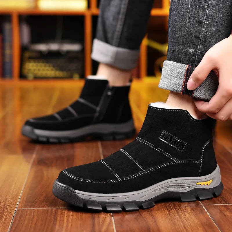 Beidouniao Warm Slip-Resistant Crew Snow Boots Men's Black-3