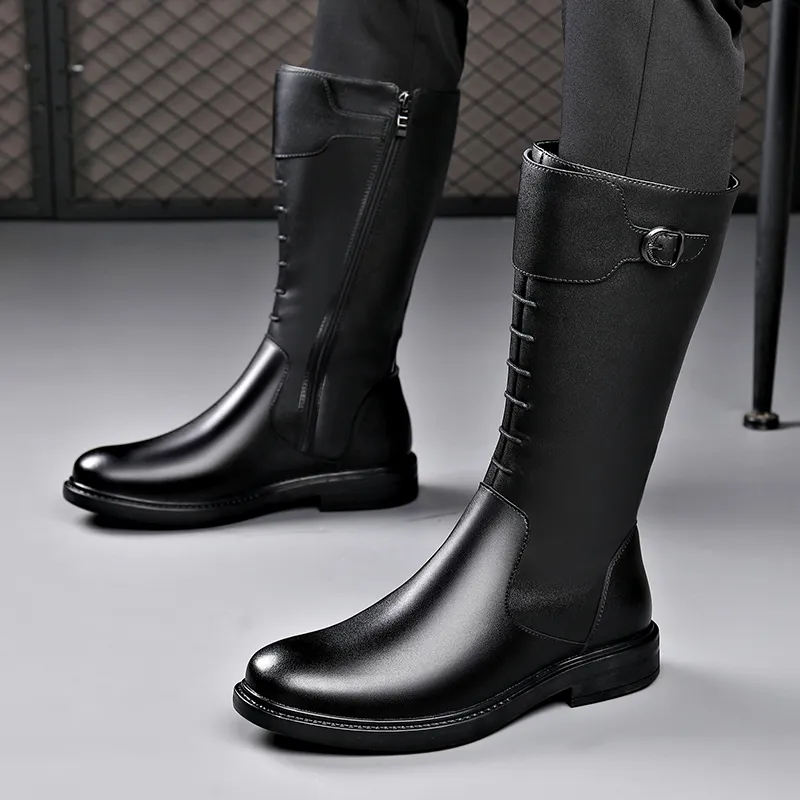 Beidouniao Knee high Boots Men's Black-6