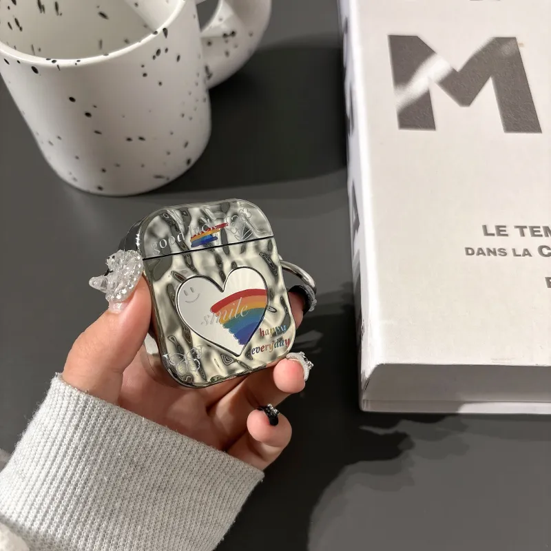 CORBELLATI Suitable For Apple Airpods 1/2/3/pro1/2 TPU Electroplated Heart Mirror Rainbow Smiley Face Headphone Cases-6