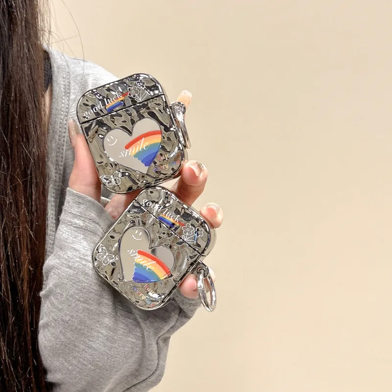 CORBELLATI Suitable For Apple Airpods 1/2/3/pro1/2 TPU Electroplated Heart Mirror Rainbow Smiley Face Headphone Cases-4
