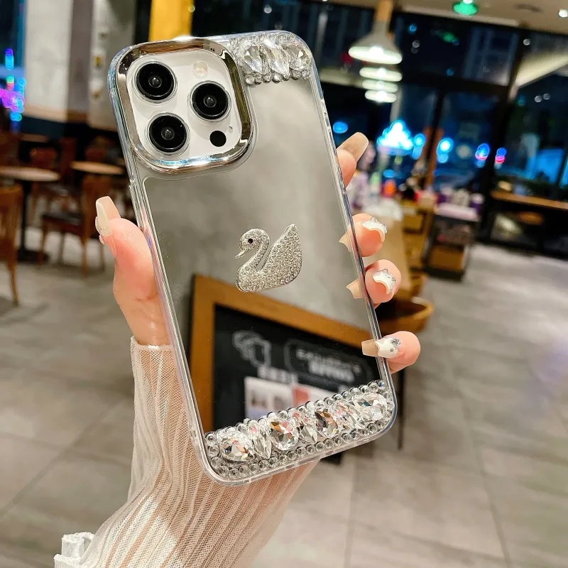 CORBELLATI ABS+PC Material Shiwalo Mirror Finish Swan Phone Cases Compatible With Apple IPhone 12/13/14/15/16/Pro/Mac-10