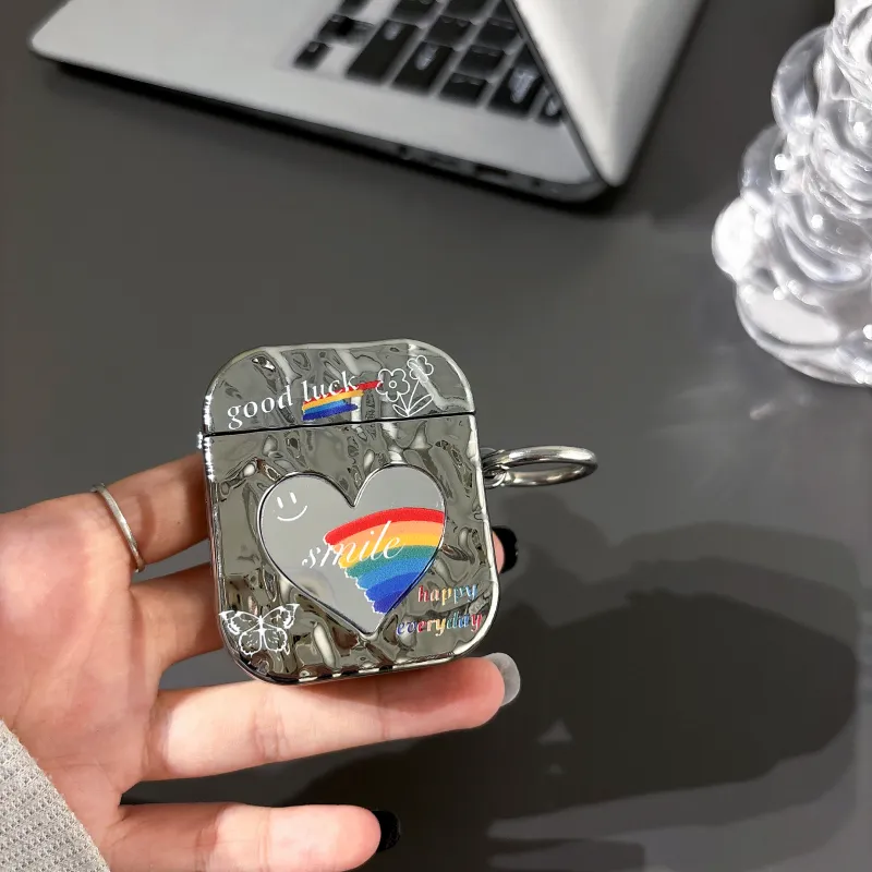 CORBELLATI Suitable For Apple Airpods 1/2/3/pro1/2 TPU Electroplated Heart Mirror Rainbow Smiley Face Headphone Cases-9
