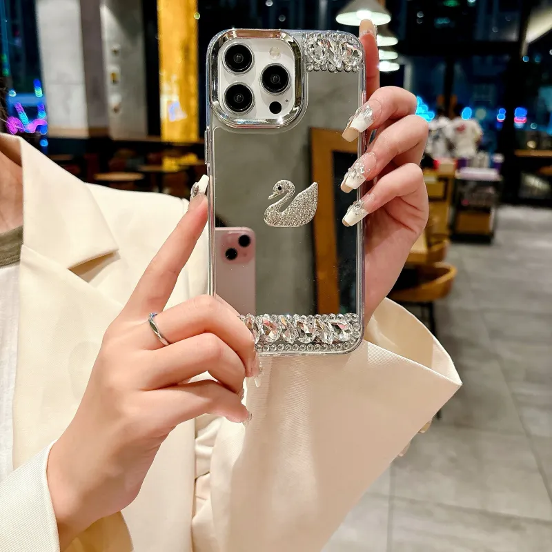 CORBELLATI ABS+PC Material Shiwalo Mirror Finish Swan Phone Cases Compatible With Apple IPhone 12/13/14/15/16/Pro/Mac-5