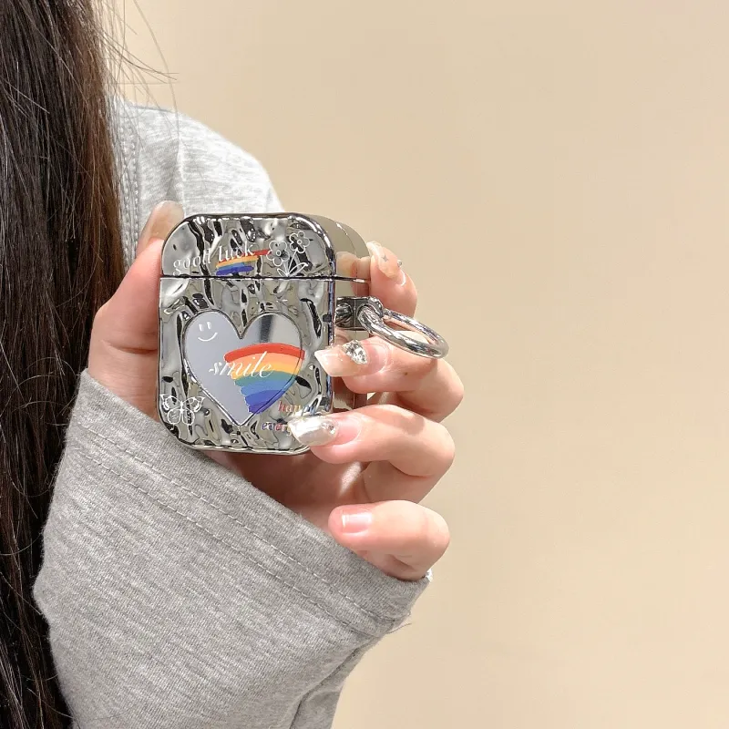 CORBELLATI Suitable For Apple Airpods 1/2/3/pro1/2 TPU Electroplated Heart Mirror Rainbow Smiley Face Headphone Cases-7
