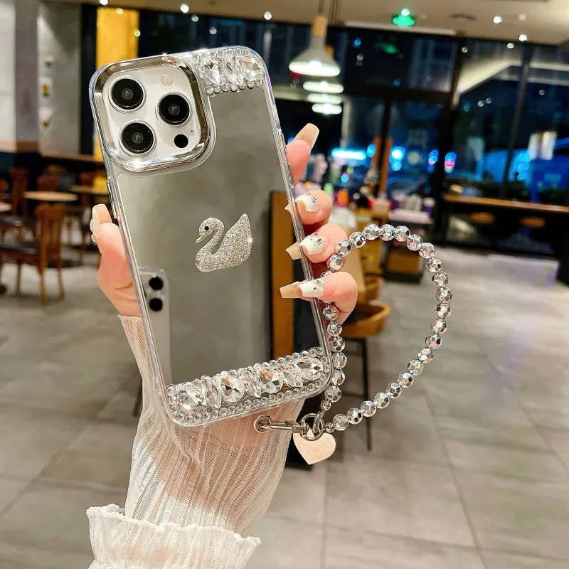 CORBELLATI ABS+PC Material Shiwalo Mirror Finish Swan Phone Cases Compatible With Apple IPhone 12/13/14/15/16/Pro/Mac-6