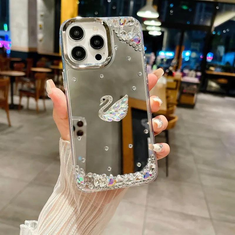 CORBELLATI ABS+PC Material Shiwalo Mirror Finish Swan Phone Cases Compatible With Apple IPhone 12/13/14/15/16/Pro/Mac-11