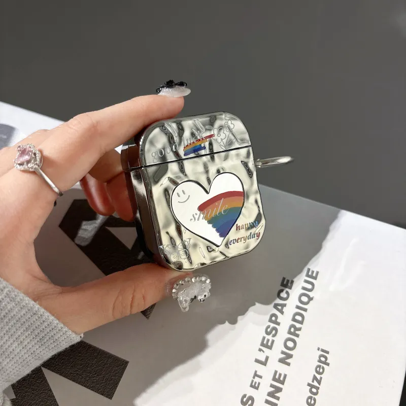 CORBELLATI Suitable For Apple Airpods 1/2/3/pro1/2 TPU Electroplated Heart Mirror Rainbow Smiley Face Headphone Cases-3
