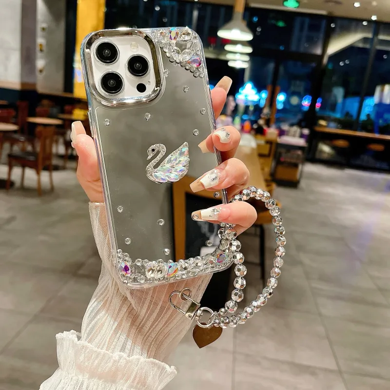 CORBELLATI ABS+PC Material Shiwalo Mirror Finish Swan Phone Cases Compatible With Apple IPhone 12/13/14/15/16/Pro/Mac-3