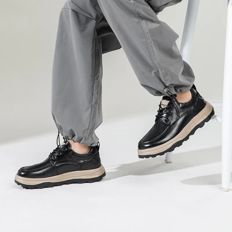 KANGNAI Lightweight Height Increasing Low Top Casual Shoes Men's Black-3