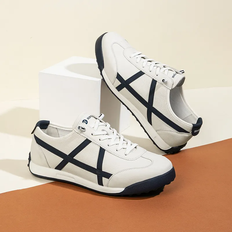 KANGNAI Men's Casual Shoes Men Low Top White/Blue-3