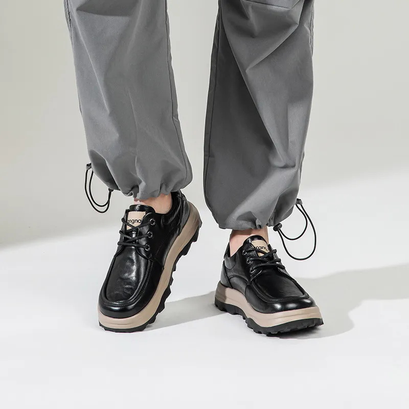 KANGNAI Lightweight Height Increasing Low Top Casual Shoes Men's Black-5