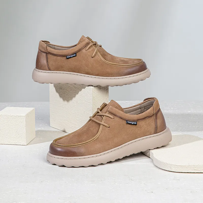 KANGNAI Men's Casual Shoes Men Low Top Brown-11