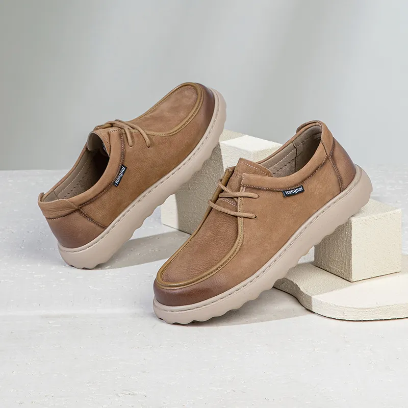 KANGNAI Men's Casual Shoes Men Low Top Brown-10