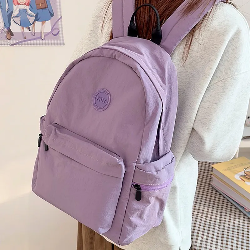 BSELEON Nylon Backpack Regular Unisex Light Gray/Black/Orange Red/Violet-7