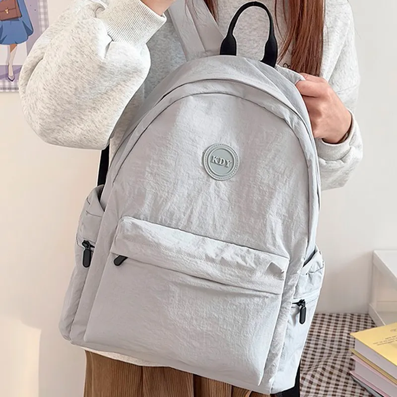 BSELEON Nylon Backpack Regular Unisex Light Gray/Black/Orange Red/Violet-1