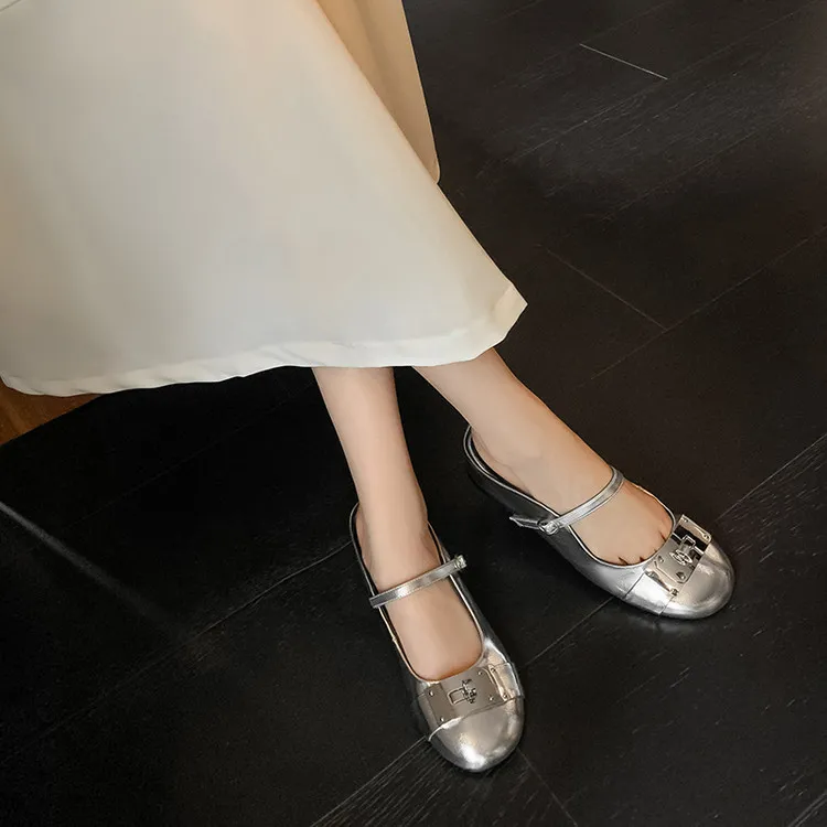 QUICHESHOES Rubber Sole Leather Patchwork Quiet Closed Toe Slippers Women's-11