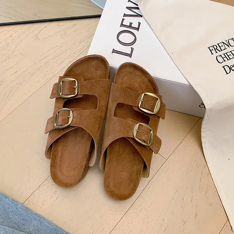 QUICHESHOES Slide Slippers Women's Brown-1