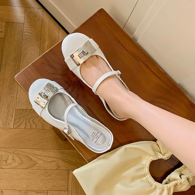 QUICHESHOES Rubber Sole Leather Patchwork Quiet Closed Toe Slippers Women's-6