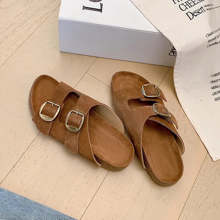 QUICHESHOES Slide Slippers Women's Brown-2