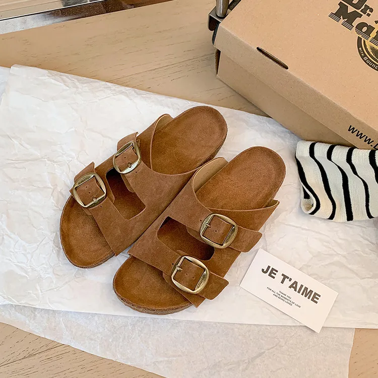 QUICHESHOES Slide Slippers Women's Brown-3