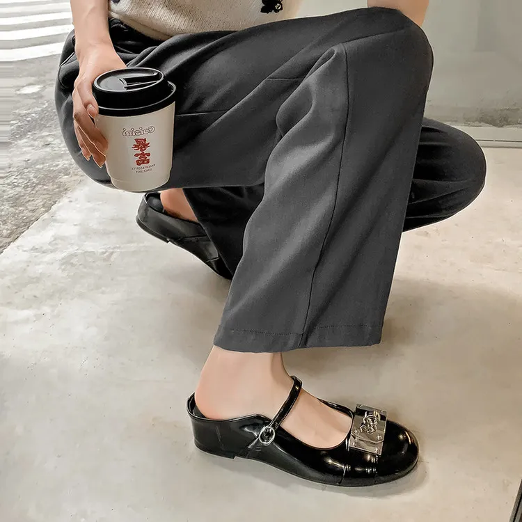 QUICHESHOES Rubber Sole Leather Patchwork Quiet Closed Toe Slippers Women's-1
